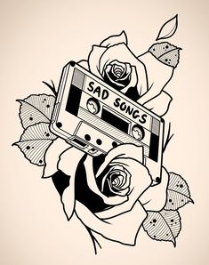 a rose with an old school cassette player on it and the words sap sanss