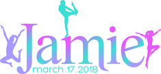 the logo for jamie's dance company, march 17, 2013 in pink and blue