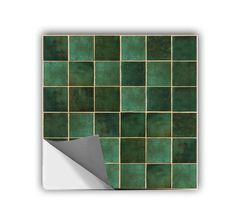 a green tile pattern with gold foil on the bottom and white wall paper below it