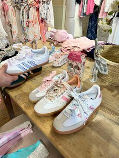 Loveshackfancy Sambas, Love Shack Fancy Sambas, Love Shack Fancy Shoes, Cool Girl Shoes, Shoes Aesthetic Pictures, Love Shack Fancy Aesthetic, Sambas Shoes, Customizing Shoes, Lots Of Shoes