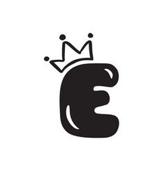 the letter e with a crown on it's head is shown in black and white