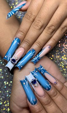 Blue Bling Nails, Glamour Nails, Glow Nails, Exotic Nails