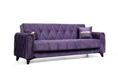 a purple couch with two pillows on it