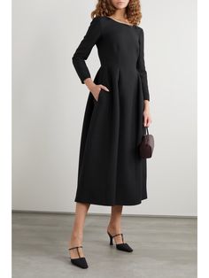 THE ROW Lilibet wool and silk-blend crepe midi dress | NET-A-PORTER Office Dresses For Women Work Attire, Tulle Midi Dress, Black Attire, Crepe Midi Dress, Black Midi Dress, Net A Porter, Fashion News, Black Fashion, Dress Skirt