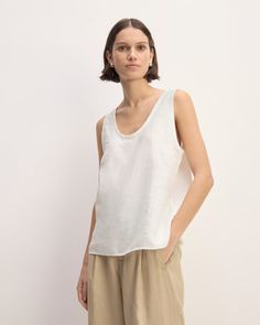 The Linen Scoop-Neck Tank White – Everlane Relaxed Scoop Neck Summer Tops, Casual Flax Linen Tank Top, Casual Linen Tank Top For Everyday, Effortless Spring Everyday Tank Top, Casual Everyday Linen Tank Top, Linen Tank Top For Vacation, Everyday Linen Tank Top, Relaxed Spring Tank Top For Everyday, Relaxed Fit Scoop Neck Tank Top For Summer