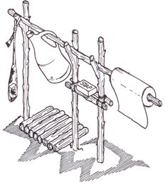 a drawing of a wooden bench with an ironing board attached to it