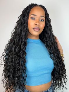 Braided Headband Styles You Need to Try This Season Boho Crochet Braids, Goddess Box Braids Crochet Hair, Human Hair Crochet Braids, Boho Goddess Locs, Box Braids Crochet, Goddess Box Braids, Half Braid, Goddess Braids Hairstyles, Crochet Braid Styles