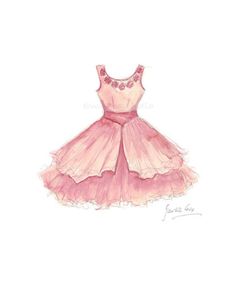 Pink Dress Art Print Pink Dress Digital Printable by EwArtStudio Princess Dress Art, Princess Dress Drawing, Manga Clothes, Nursery Wall Art Girl, Dress Illustration, Dress Art, Wall Art Watercolor, Drawing Anime Clothes, Dress Design Sketches