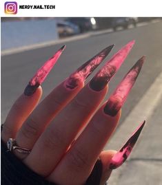 54+ Classy Pink and Black Nails for 2022 - Nerd About Town Pink Black Nails, Pink Stiletto Nails