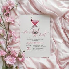 a pink cocktail themed birthday party with flowers