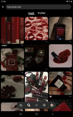 an iphone screen showing various images of lipstick and makeup products, including the phone's camera