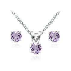 This perfect jewelry set displays a 5mm amethyst gemstone solitaire pendant necklace with a pair of matching stud earrings. This dainty February birthstone jewelry accessory can be purchased as a necklace and earrings set for women and teen girls. Size: one size.  Color: Purple.  Gender: female.  Age Group: kids. February Birthstone Jewelry, Amethyst Studs, Amethyst Necklace Pendant, Sterling Silver Heart Pendant, Solitaire Earrings, Solitaire Pendant Necklace, Round Pendant Necklace, Round Necklace, Silver Heart Pendant