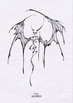 a black and white drawing of a bat