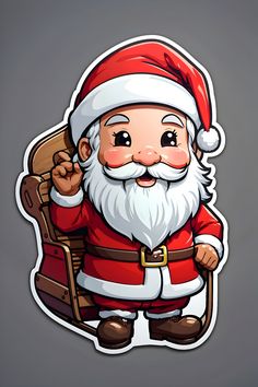 santa claus sticker sitting in a chair with his hand on his hip and looking at the camera