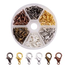 PRICES MAY VARY. Size: about 8mm wide, 14mm long, hole: 1.2mm.(1 inch = 25.4mm or 1mm = 0.0393 inch) QTY: Silver, antique bronze, gunmetal, Platinum, red copper & golden. 20pcs/color, 120pcs in total Opens and closes easily and smoothly, and strong alloy material creats a sparkling ending for your long wear Lobster claws clasps are a popular finishing touch to keep designs secure Best uses for repairing or making necklaces, bracelets and other DIY handmade craft jewelry Jewelry Making Kits, Jewelry Diy Bracelets, Jewelry Clasps, Plastic Box Storage, Accessories Diy Jewelry, Diy Schmuck, Bead Caps, Shiny Silver, Antique Copper