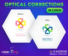 two hexagonal logos with the words optical connections and abstract logo on each side