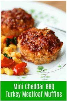 mini cheddar bbq turkey meatloaf muffins on a plate