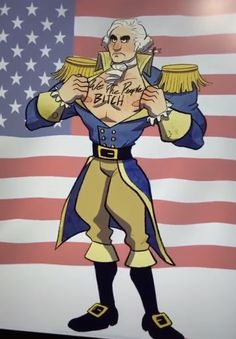 an image of a cartoon character with the american flag in the background