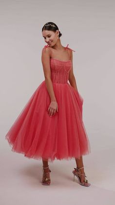 Tulle Tea Length Evening Dress For Prom, Evening Tulle Tea Length Dress, Prom Tulle Midi Dress, Prom Season Party Midi Dress With Tulle Skirt, Party Midi Dress With Tulle Skirt For Prom Season, Tea Length Tulle Midi Dress For Prom, Prom Midi Dress With Tulle Skirt, Tea Length Prom Dress With Boned Bodice, Evening Tulle Midi Dress