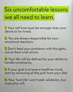 a piece of paper with some writing on it that says six uncomfortableable lessons we all need to learn