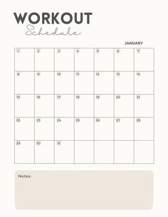 a printable workout schedule for the month