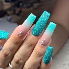 Aqua Nails, Long Acrylic Nail Designs, Blue Acrylic Nails, Ombre Acrylic Nails, Colorful Nails, Her Nails, Coffin Nails Long, Acrylic Nails Coffin Short