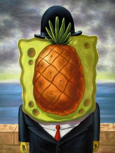 a painting of a man in a suit with a pineapple on his back