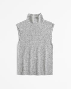 Flattering sleeveless top in our merino wool-blend yarn fabric, with on-trend shell neckline, trendy grown-on sleeves and ribbed hem. Gray Turtleneck Top With Ribbed Collar, Gray High Neck Tops For Layering, Active Swimwear, Work Fits, Europe Outfits, Wool Top, Shell Top, Grown Women, Shell Tops