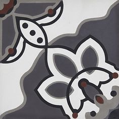 an abstract painting with black and white flowers on grey ground, in front of a gray background