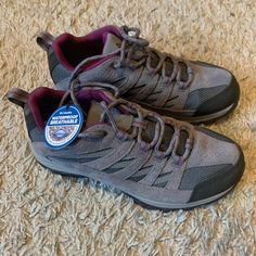 Size 8 Columbia Hiking Shoes. Grey And Purple, Never Worn. Has Tags. Comfortable Fit. Sporty Purple Walking Shoes With Round Toe, Purple Sporty Sneakers For Walking, Sporty Purple Lace-up Walking Shoes, Purple Walking Shoes With Round Toe For Sports, Purple Round Toe Walking Shoes For Sports, Purple Walking Shoes With Round Toe, Casual Purple Lace-up Walking Shoes, Purple Sneakers With Round Toe For Outdoor Activities, Purple Round Toe Sneakers For Outdoor Activities