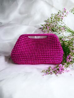 "Timeless and high quality handmade crochet knitted product  ✅A stylish women's accessory for daily use, special occasions, invitations, evenings! Wedding Party season  has begun and this bag will be the perfect choice 🤩 you will shine like a star All eyes will be on you this season with our trendy Metallic clutch lined with luxuriously matching Satin, metallic vegan leather and rich jewel tone colours, and you can be sure that these jewels will stand out in the crowd. Whether it's a night out, a Holiday Party or a gift, we can guarantee that our Jewelery collection will not disappoint. ⚫ Satin Lining * Hand opening detail. Check out our Jewelery Collection for all variants 100% Vegan Leather Send me a message if you want more information. good shopping 😍 SIZE SMALL:    9 \"x6.5 \" (23 c Chic Handwoven Handheld Crochet Bag, Elegant Handwoven Crochet Bag For Spring, Elegant Spring Crochet Woven Bag, Pink Woven Crochet Bag Gift, Pink Woven Crochet Bag For Gift, Pink Woven Crochet Bag As Gift, Pink Crochet Woven Bag Perfect For Gifts, Rectangular Crochet Straw Bag For Gift, Elegant Pink Crochet Bag For Everyday Use