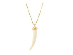 Kenneth Jay Lane 34" Gold Chain w/ Horn Pendant Classic Single Strand Pendant Jewelry, Formal Single Strand Pendant Jewelry, Classic Pendant Necklace With Single Strand, Classic Long Single Strand Necklace, Formal Single Strand Long Necklace, Formal Long Single Strand Necklace, Horn Pendant, Kenneth Jay Lane, A Smile