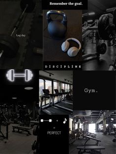 there are many different gym equipment in this photo, including kettles and dumbbells