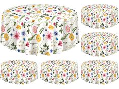 six round tablecloths with flowers and leaves on them