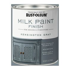 a can of paint with the words, rustoleum milk paint finish for decor and furniture