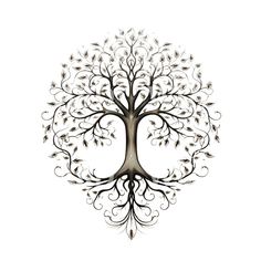 a tree with many branches and leaves in the shape of a heart on a white background