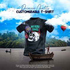 there is a t - shirt with a skull on it and people in the water