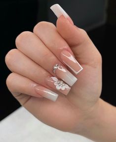 Glam Queen Ombre Nails 3D Acrylic Flower Nails White - Etsy White Acrylic Nails