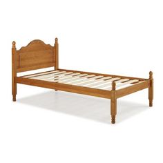 a wooden bed frame with no headboard and foot board