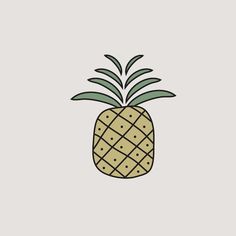 a pineapple with green leaves on it's top and the bottom half is drawn in