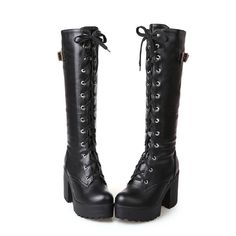 Material: PU Inside the material: fuzz lining Outsole: non-slip rubber sole Color : Black Size Code: 35,36,37,38,39 Cylinder height: 56cm Shoe Heel Height: 3cm Long Conserve Boots, Knee High Boots Winter, Witch Boots, Gothic Boots, Cosplay Boots, Faux Leather Boots, Looks Black, Platform Heels Chunky, Boots Women Fashion