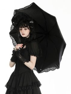 Black Gothic Lace Embroidery Telescopic Umbrella - Devilnight.co.uk Goth Vampire