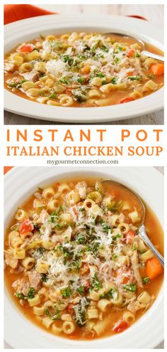 instant pot italian chicken soup in a white bowl