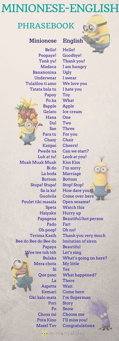 the minionsse english phrase book is shown in blue and white with two minion characters