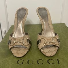 Gucci Sandals. Size 7.5 . Great Condition. 4 Inch Heel Designer Open Toe Sandals With Horsebit Detail, Chic Gucci Mules For Summer, Chic Gucci Summer Mules, Gucci High Heel Sandals With Horsebit Detail, Designer Gucci Mules With Branded Heel Counter, Gucci Luxury Open Toe Mules, Gucci Open Heel Mules For Formal Occasions, Gucci Elegant High Heel Mules, Luxury Sandals With Horsebit Detail