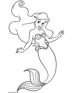 the little mermaid from disney's princess ariel coloring page with her hair blowing in the wind