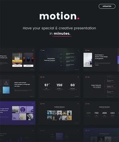 the website design for motion is shown in black and purple colors, with dark background