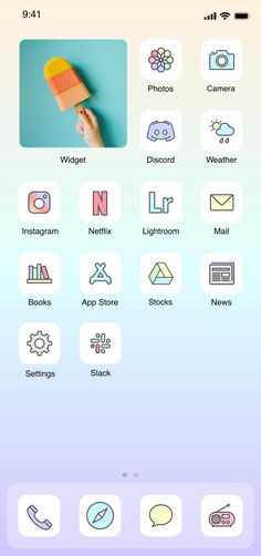 the app is displaying icons for different things to see and do on the phone, including an