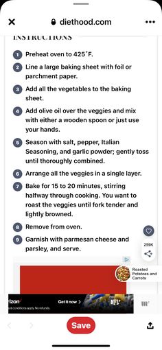 an iphone screen showing the recipe for pizza and other food items on top of it