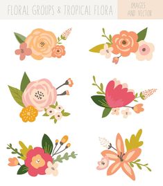 floral cliparts and tropical flora graphics for use in design projects or scrapbook pages